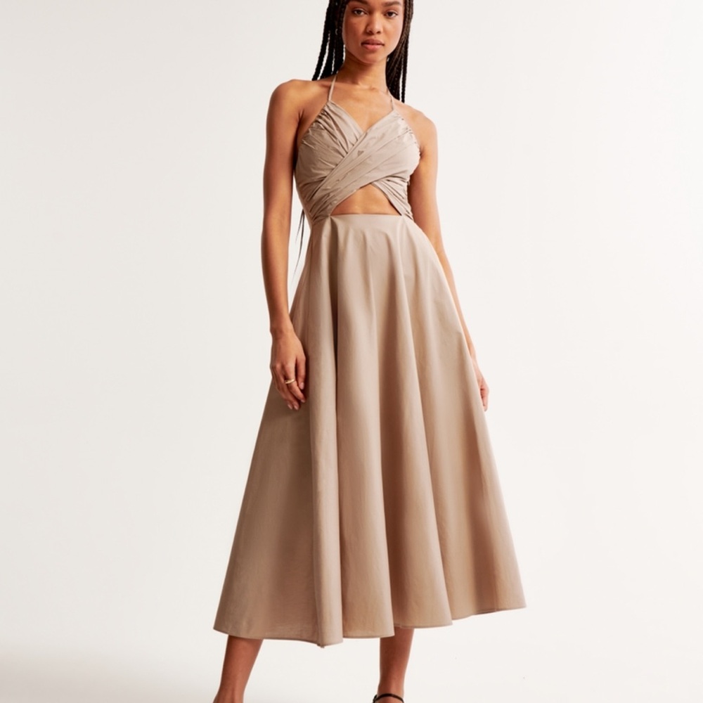 Abercrombie light brown crossover bodice midi dress